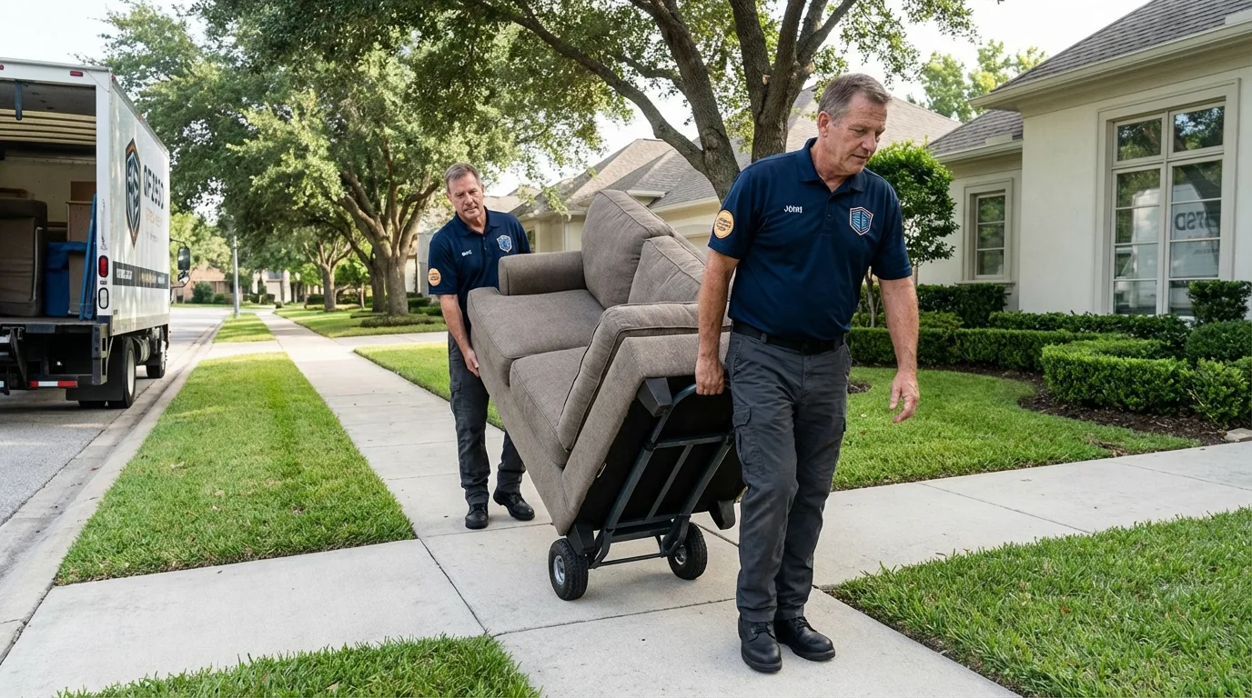 Local residential moving crew loading furniture in Southmayd, TX