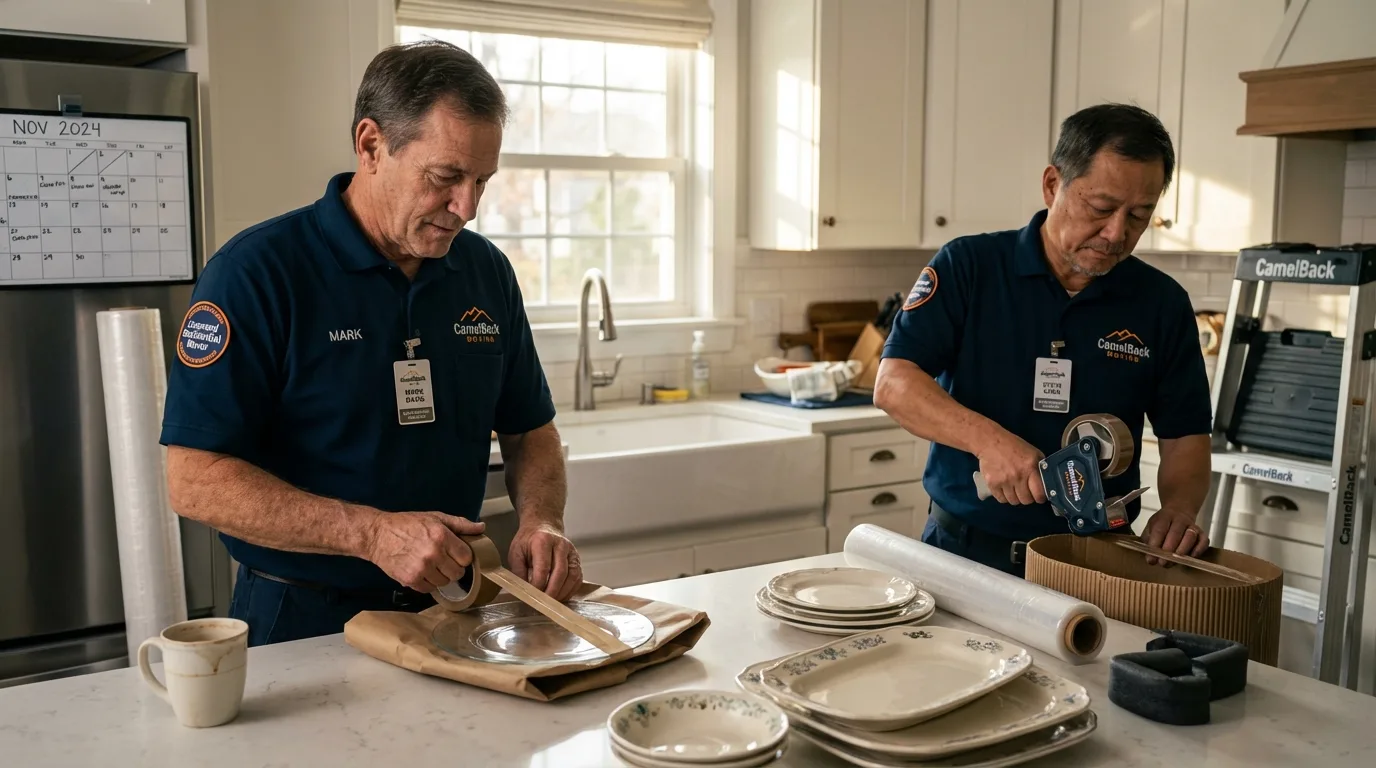 Professional crew packing kitchen dishware in Southmayd, TX